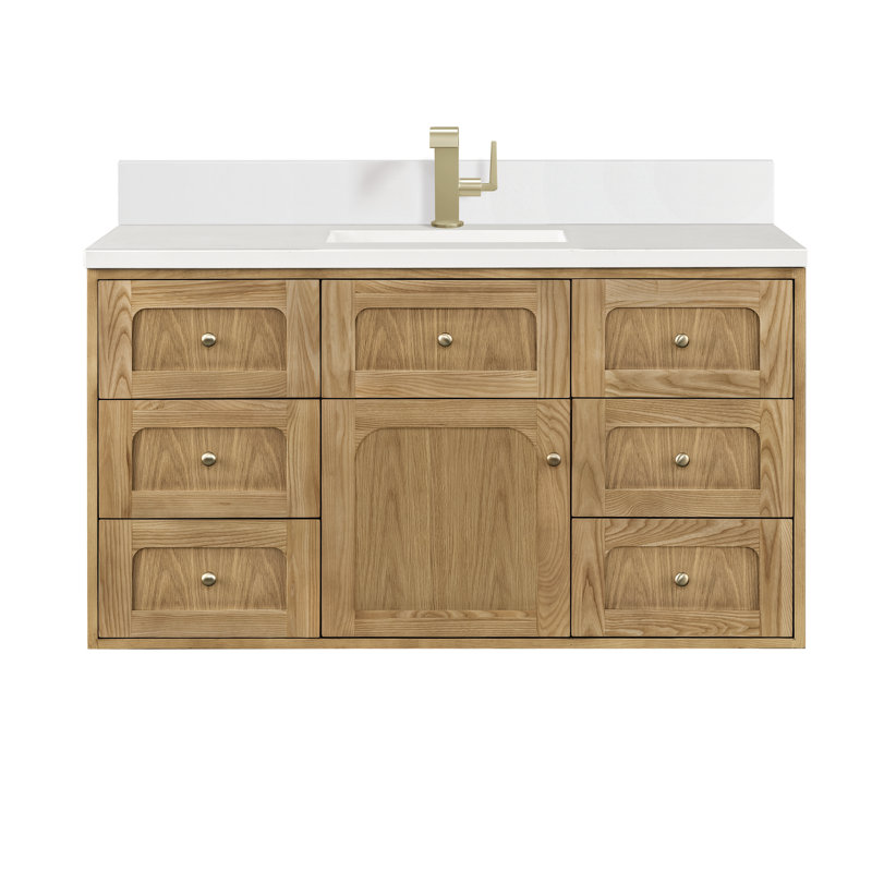 Laurent 48'' W Single Vanity, Single-Hole, White Zeus, Light Natural Oak