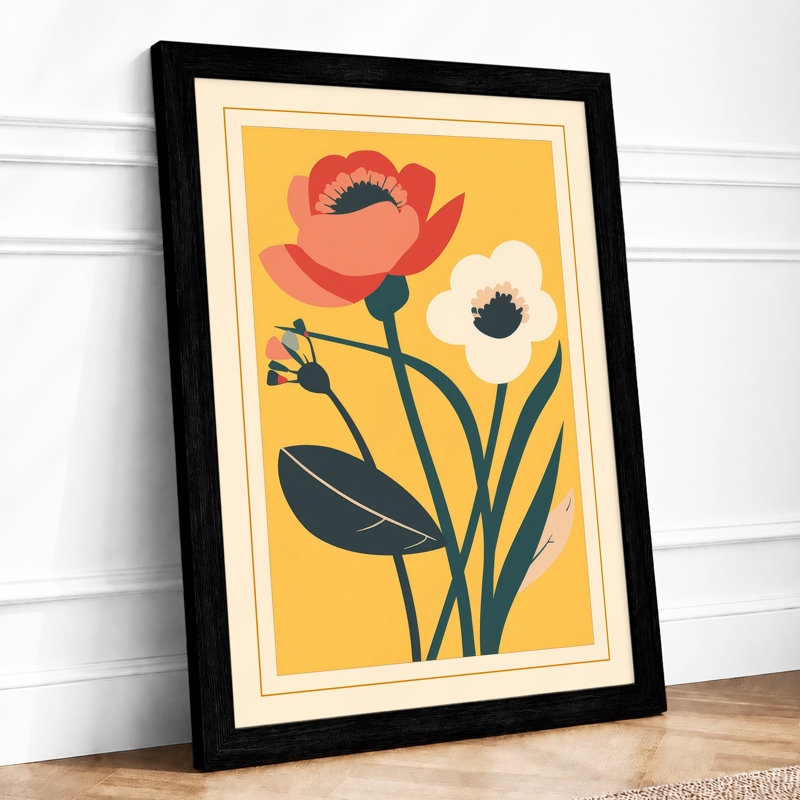 Bold Modernist Blooms Mid-Century - Print, Black, A4 - 29.7 x 21.0 cm