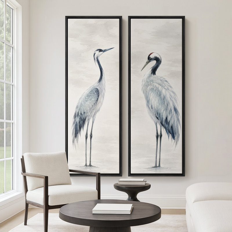 Couple de grues bleues et grises – Ensemble de 2 impressions encadrées sur toile 60 po x 20 po x 2, H 60 po x l 20 po