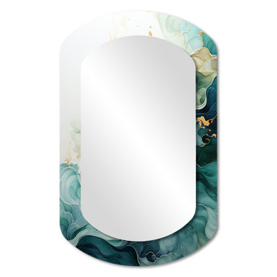 Dubay Teal Gold Minimalism Serenity In Motion - Minimalism Asymmetrical Mirror, Teal Cylinder Unique Wall Mirror, Printed Metal Art