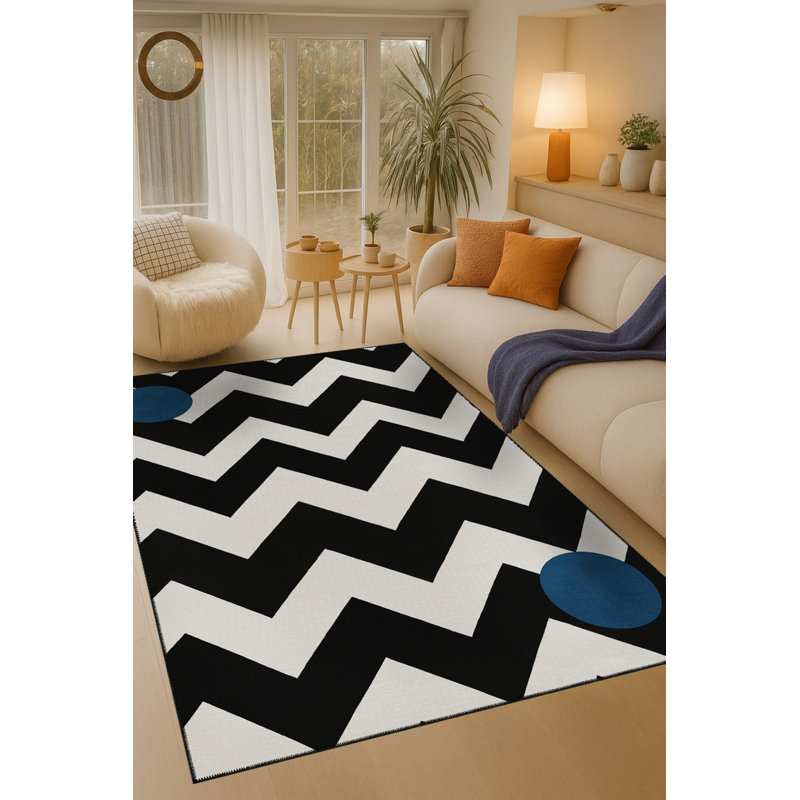 Tapis bleu tissé lavable rétro Mosso, 3'3" x 9'10"
