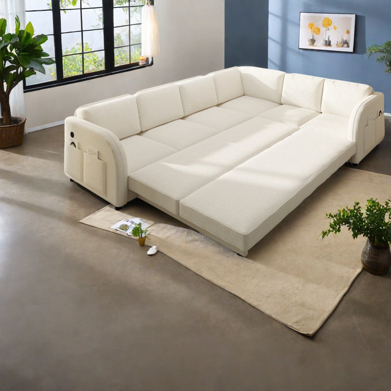 Canapés à compression avec rangement, canapé-lit Sherpa de 115 po pour maison moderne