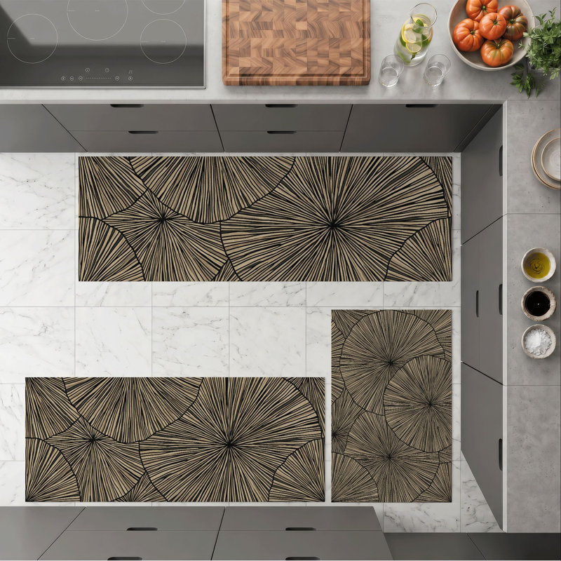 Geometric Leaf Non-Slip Washable Kitchen Mats
