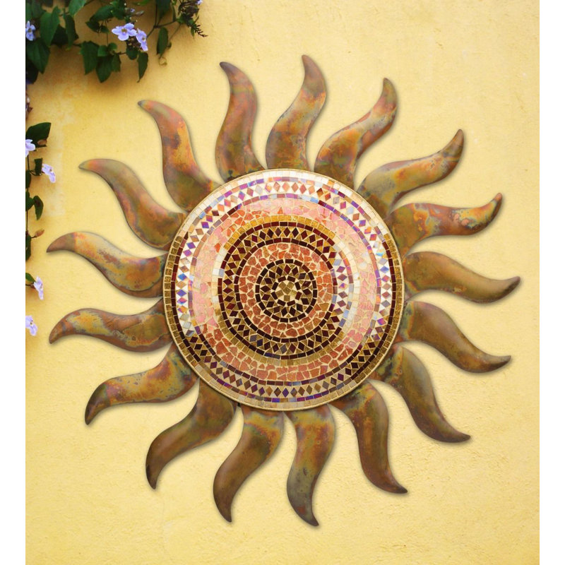 Hand-Painted Copper Sun Mosaic Glass Wall Decor