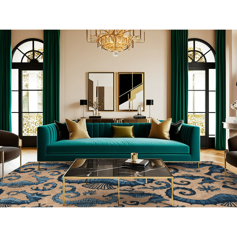  Tapis bord de mer lavable Seahorse, Carré 7 pi