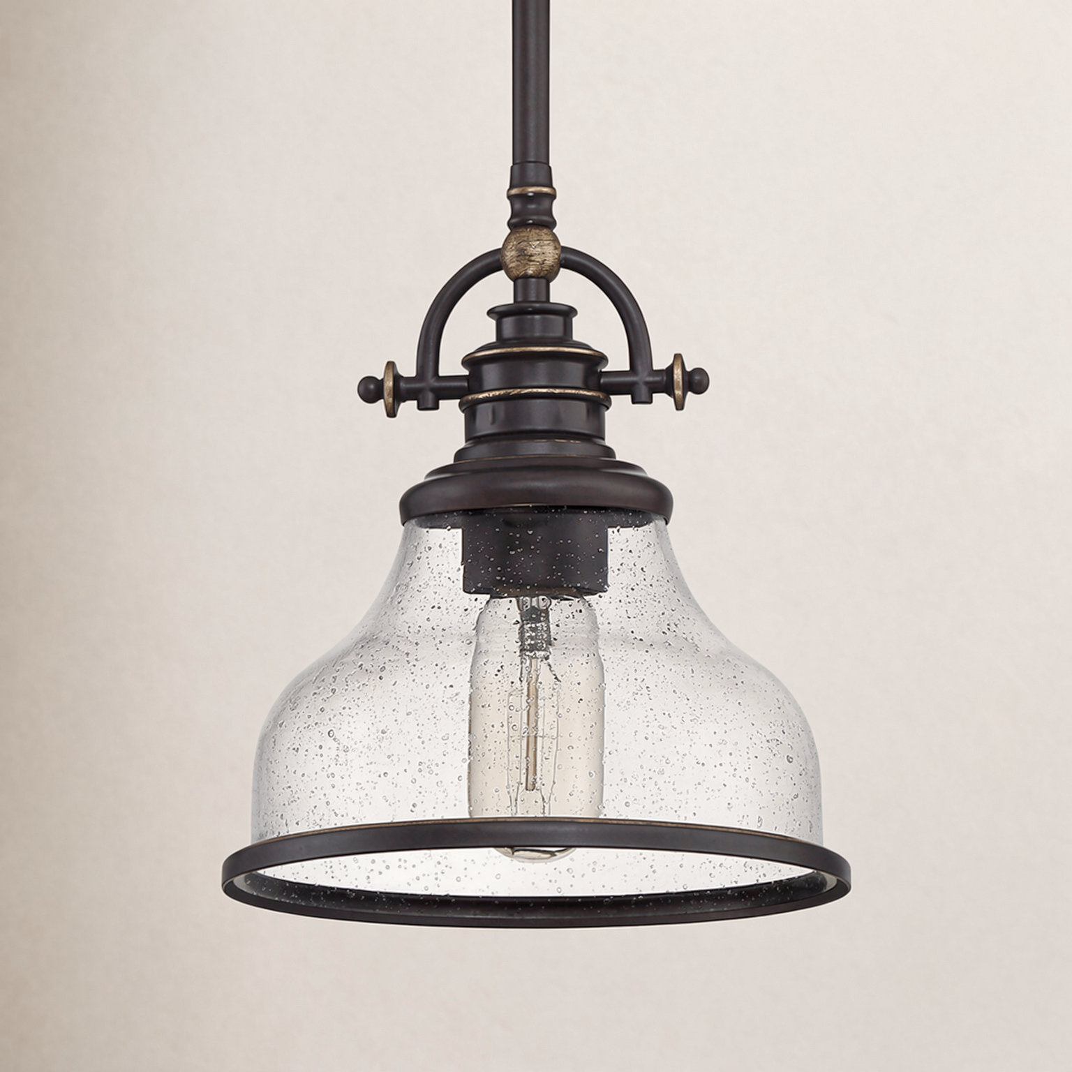Maybery Dimmable Dome Single Light Pendant, 9.5" H x 8" W x 8" D, Clear Seedy Glass, Palladian Bronze