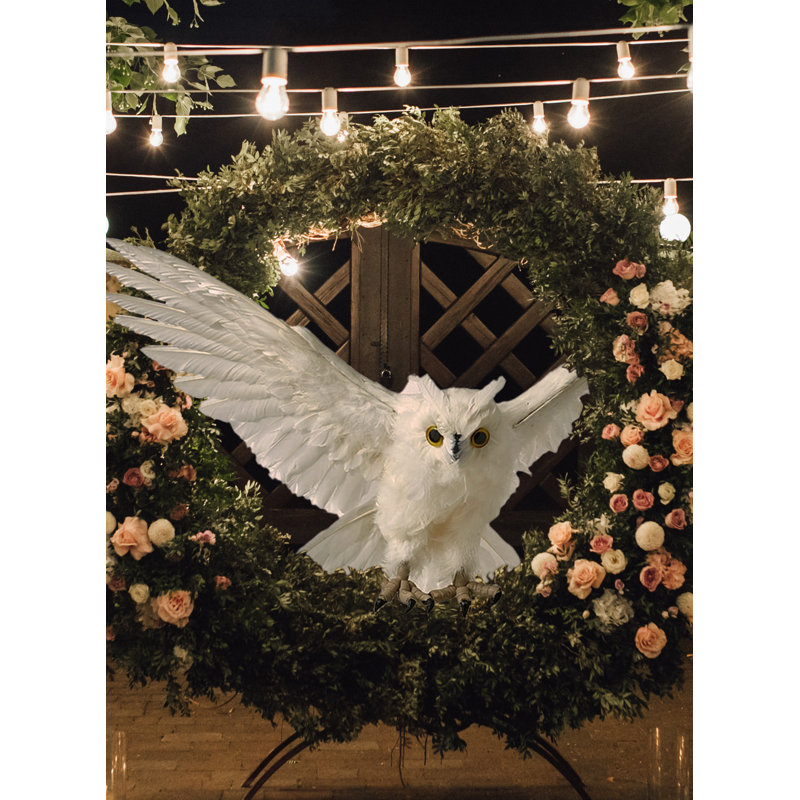 The Holiday Aisle® Feathered Artificial White Flying Owl, Realistic Bird Decoration For Christmas, Halloween, Holiday Ornament, Large, 28" Long X 14" Wide X 15" Tall