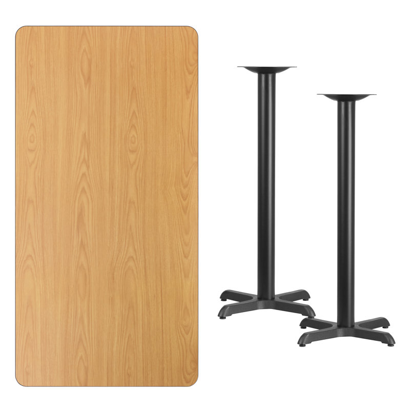 Jacobsen 30'' x 60'' Rectangular Laminate Table Top with 22'' x 22'' Table Height Bases, Pub Table Heigh (43.12" Height