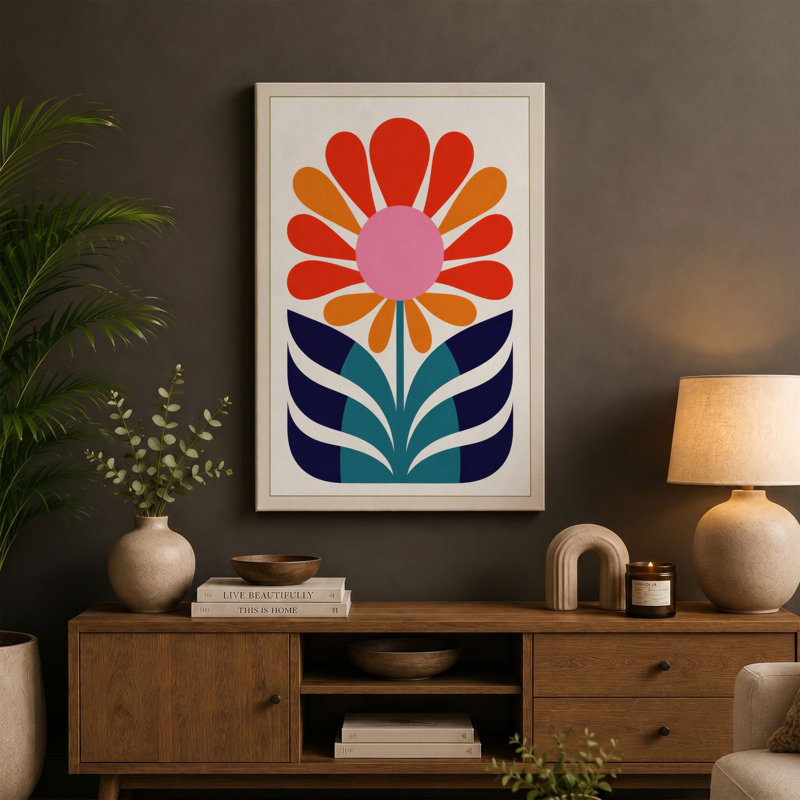 Geometric Bloom Botanical - Wrapped Canvas, 30x20 - 76.2 x 50.8 cm, Ochre Border