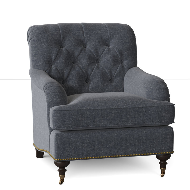 Devan Armchair, White Caps Fog, American Walnut, Antique Brass Small