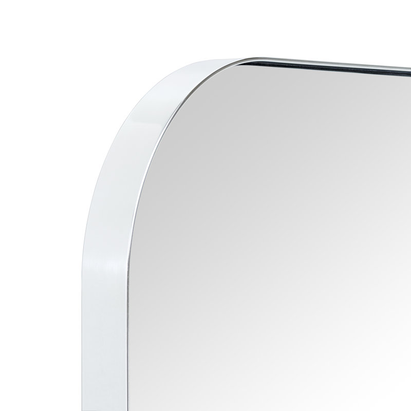 Josilyn Mid-Century Modern Chic Metal Rounded Wall Mirrors, Chrome, 30" x 22"
