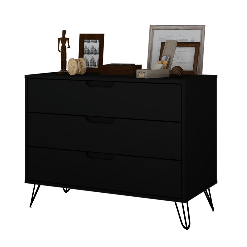 Commode anglaise à 3 tiroirs Mid-Century Rockefeller, Noir