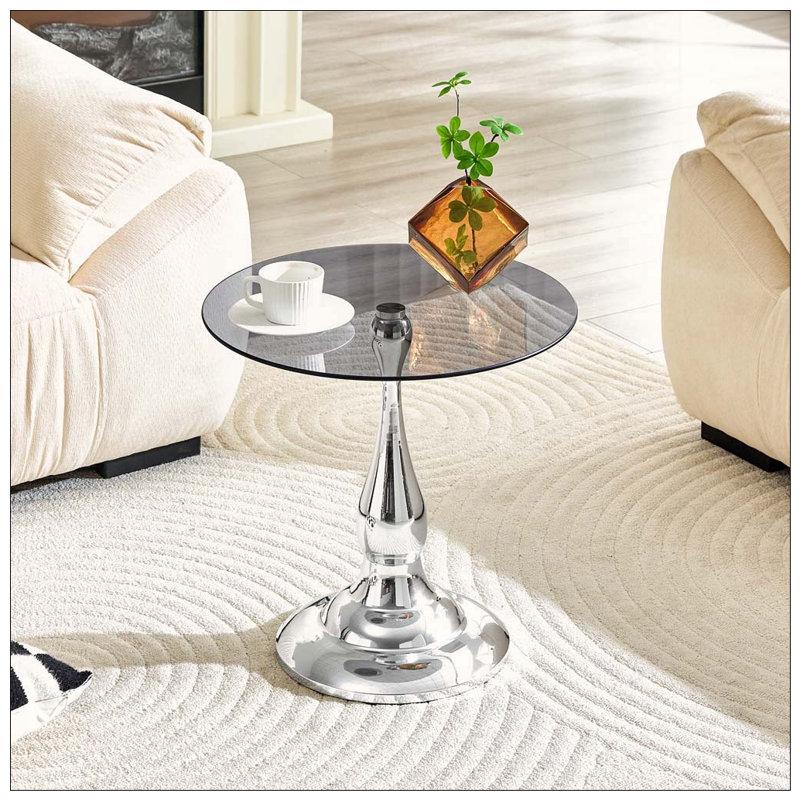 Table de bout ronde 19,6 pouces, Gray,Silver