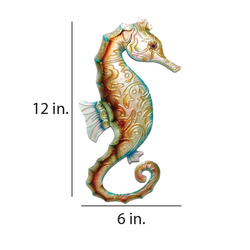 Hand-Painted Tan and Blue Capiz Seahorse Wall Sculpture