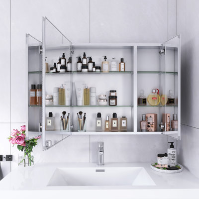 36"W X 26" H Recessed Or Surface Mount Medicine Cabinet Mirror With 3-Door
