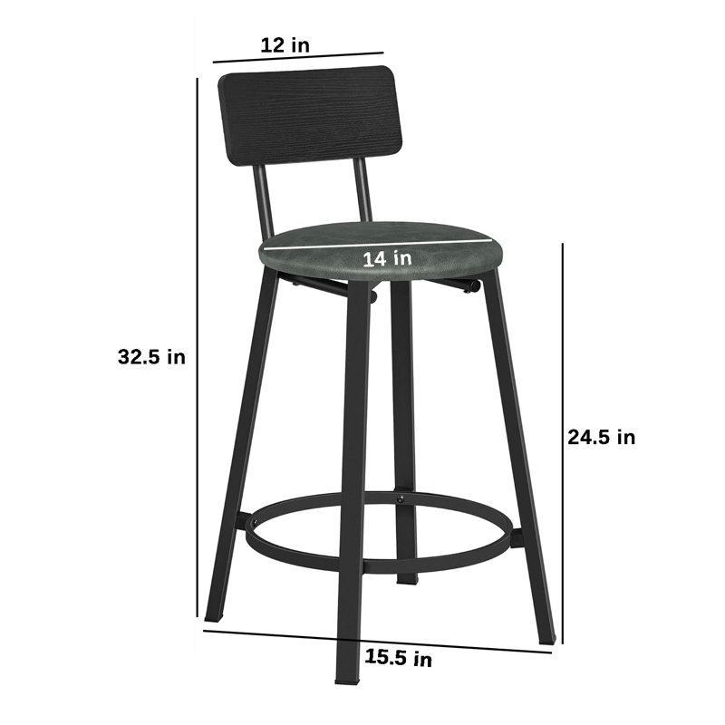 Rustic Brown 24.4" Counter Height Wood and Metal Bar Stools