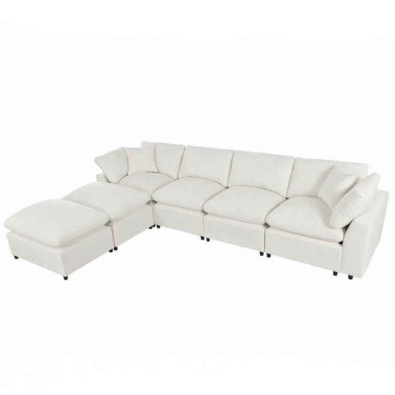 Large U-Shape Sectional Sofa, Beige Polyester