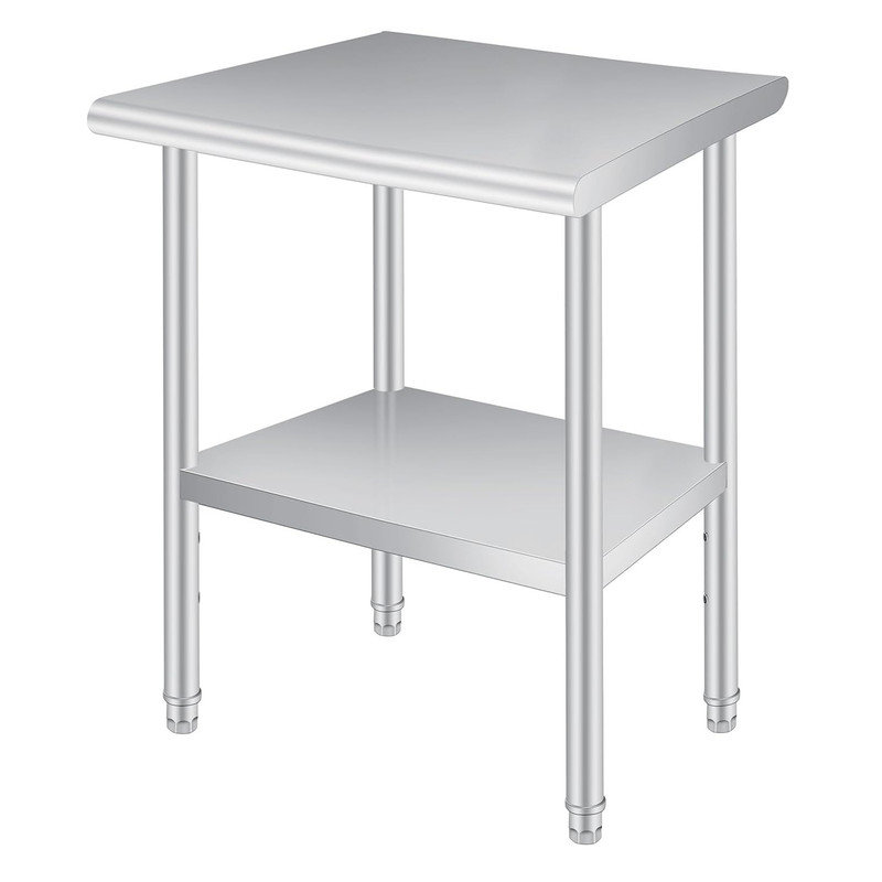 Table de préparation en acier inoxydable avec dosseret, tablette inférieure réglable et 4 roulettes, table commerciale robuste avec tablette inférieure réglable pour une utilisation extérieure, restaurants, hôtels, travaux