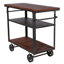 Chariot-bar industriel à 3 niveaux avec plateau en bois massif, cadre en métal argenté noir brossé et tablettes de rangement pour la cuisine, le salon et le bar