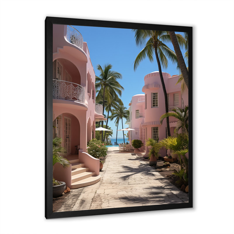 Lintrud Miami Pink House III - impression, Cadre photo noir, H 20 po x l 12 po x P 1 po