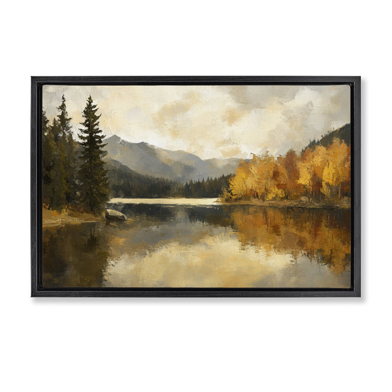 Cadre flottant Peaceful Autumn River, par Petal Prints Design, Cadre flottant noir de jais, H 17 po x l 25 po