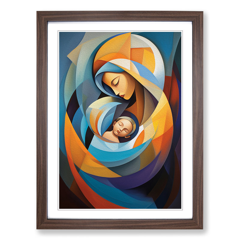 Mother And Baby Abstract - Single Picture Frame Print on Wood, Walnut Framed, 46cm H x 34cm W x 2cm D