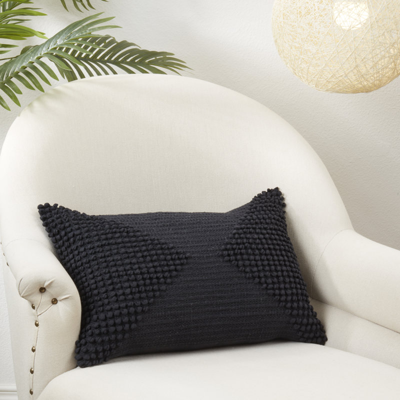 Black Textured Woven Diamond Cotton Throw Pillow Cover
