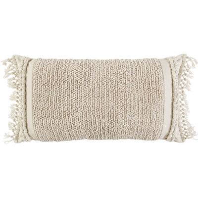 Braided Stripe Macrame Fringe Lumbar Pillow