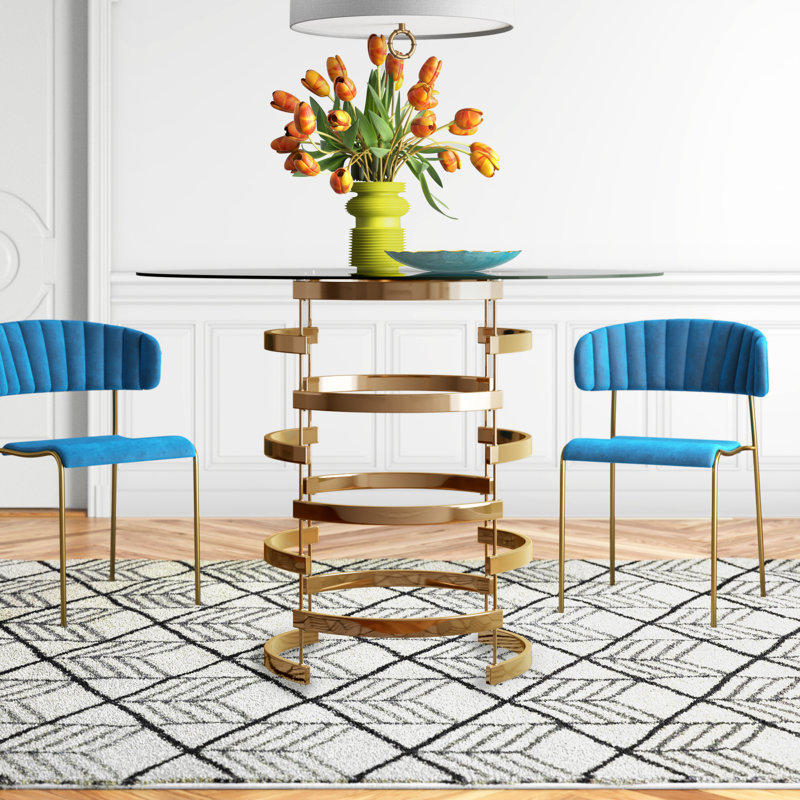 Arkesha Round Glass Top Dining Table, Champagne Gold