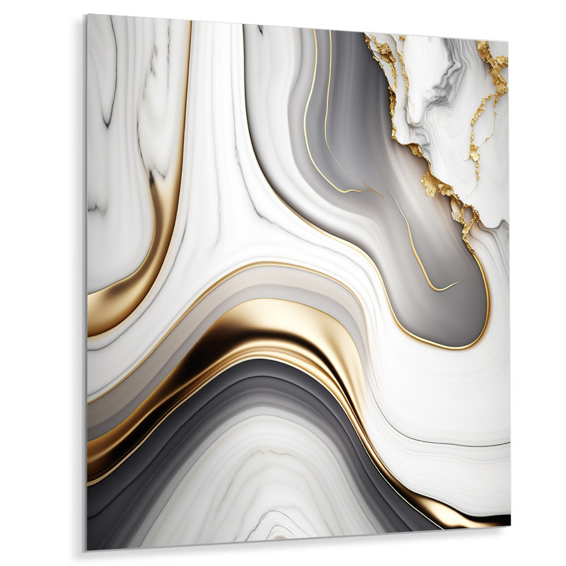 Abstrait géométrique marbre marbre gris I - décoration murale abstraite en métal, H 40 po x l 30 po