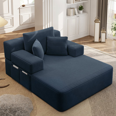 71" Luxurious Plush Corduroy Chaise Lounge with 3 Pillows, Convertible Sofa Bed with Built-in Spring Pack Cushion
