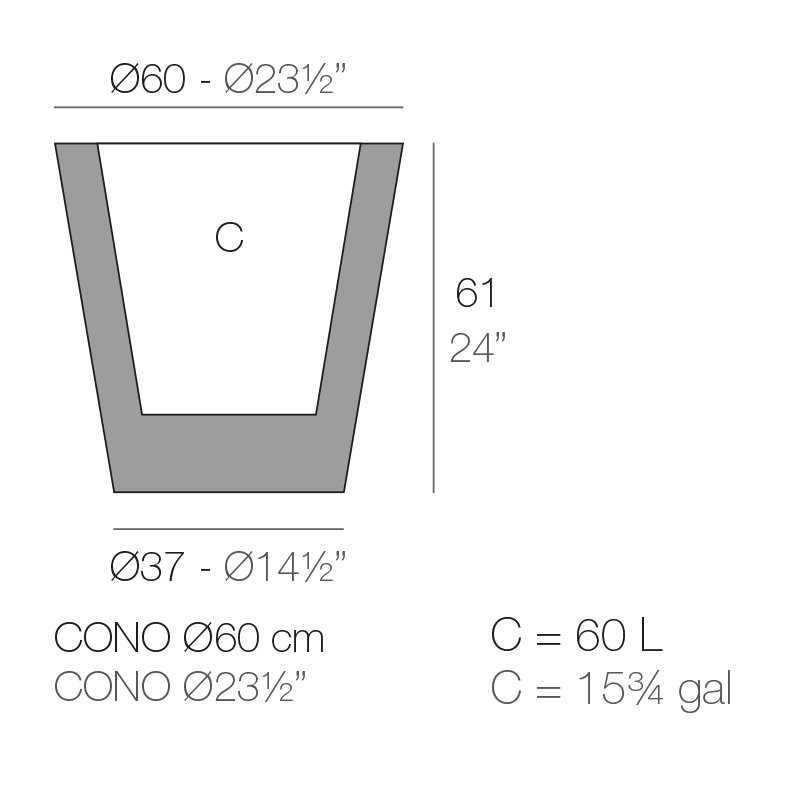 Cono Self-Watering Resin Pot Planter, 24" H x 23.5" W x 23.5" D