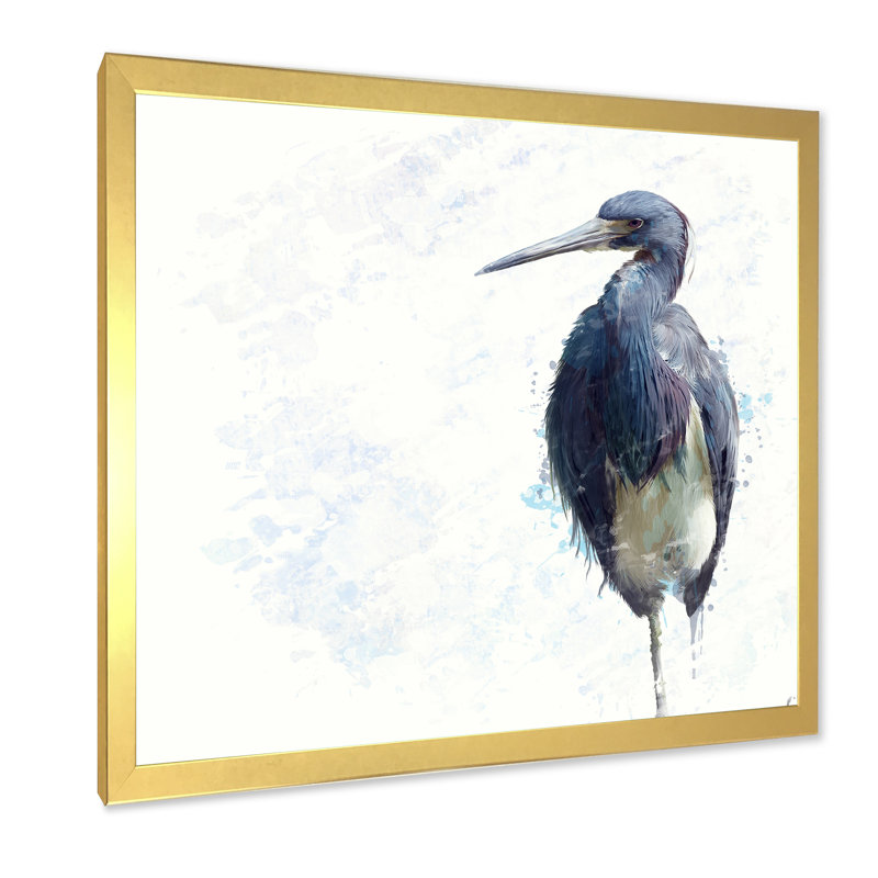 Héron tricolore - peinture sur toile encadrée, Encadrement doré, H 16 po x l 16 po x P 1 po