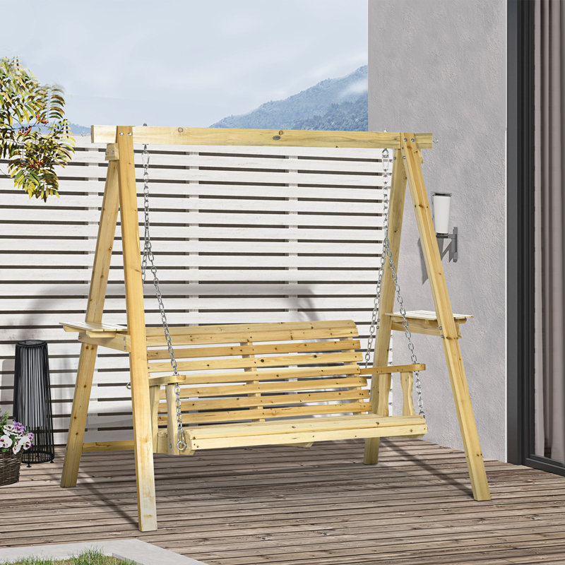 Balancelle avec support Leium, Bois naturel