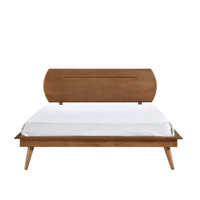 Lit plateforme de style champêtre décontracté avec tête de lit ovale, une seule pièce de mobilier de chambre en bois exquis pour une retraite confortable