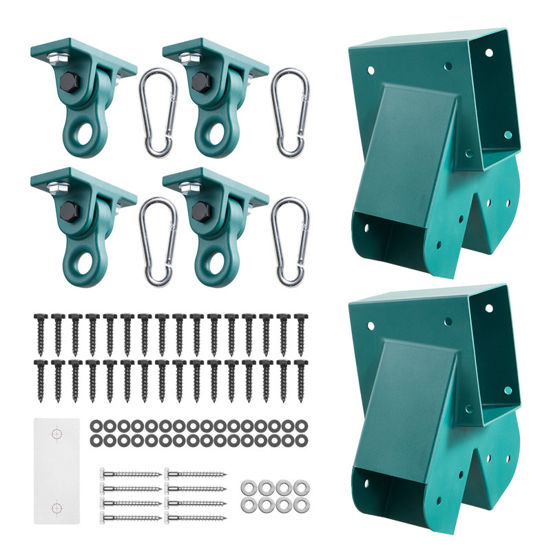 Supports de balançoire, quincaillerie de cadre en A robuste, avec 2 supports de balançoire en A et 4 cintres, robuste pour les pièces de fixation de l'équipement de cour de jeu pour l'extérieur, quincaillerie incluse, vert