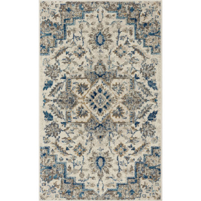 Helen Blue Floral Ornamental Medallion Area Rug