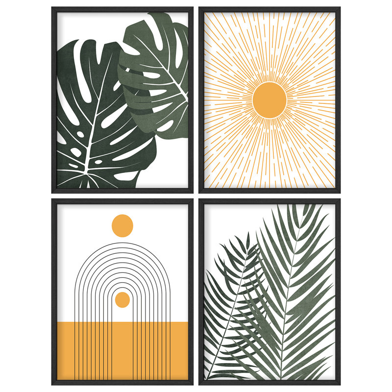 "Mid Century Modern Sun Monstera Palm Boho, Noir, H 14 po x l 11 po