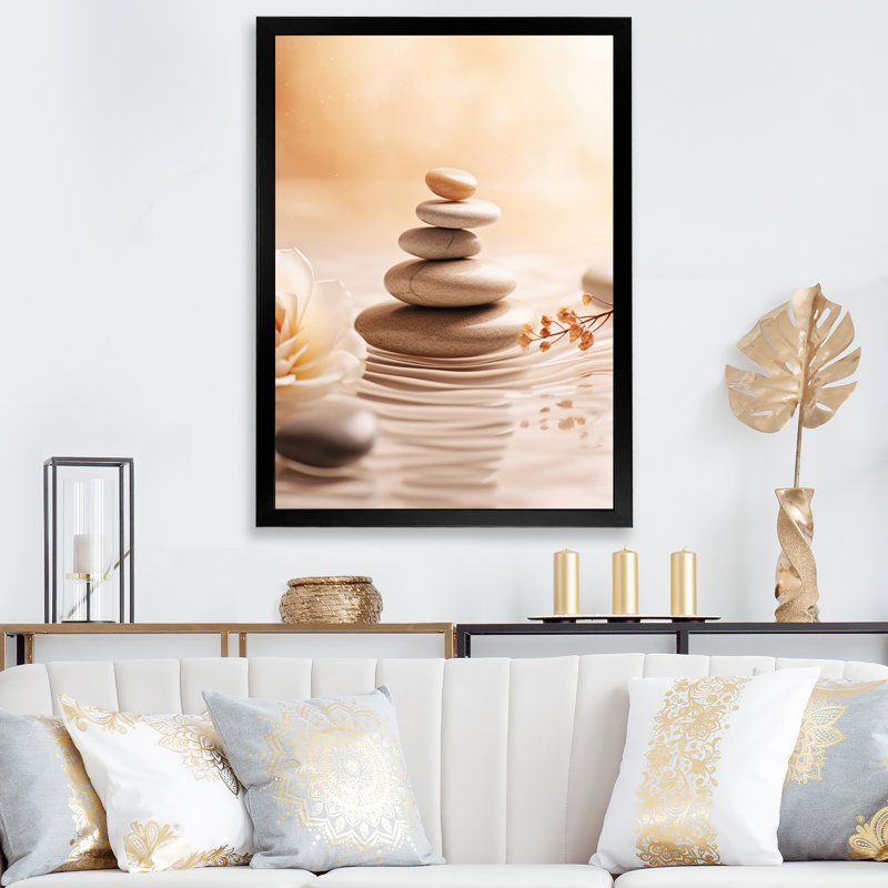 Spa Serenity Zen Stones délicat équilibre Cairn - pierre spirituelle grand art mural, H 32 po x l 24 po x P 1 po