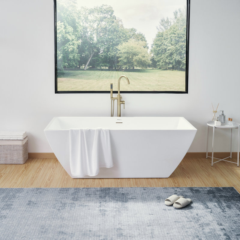 Lydia 59" x 30" Freestanding Soaking Bathtub, White/Integrated 