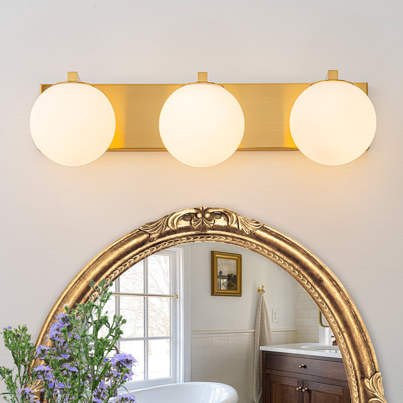 Modern Vanity Light With Frosted Glass Globe Shades, 6.7" H x 22" W x 7.3" D, 3