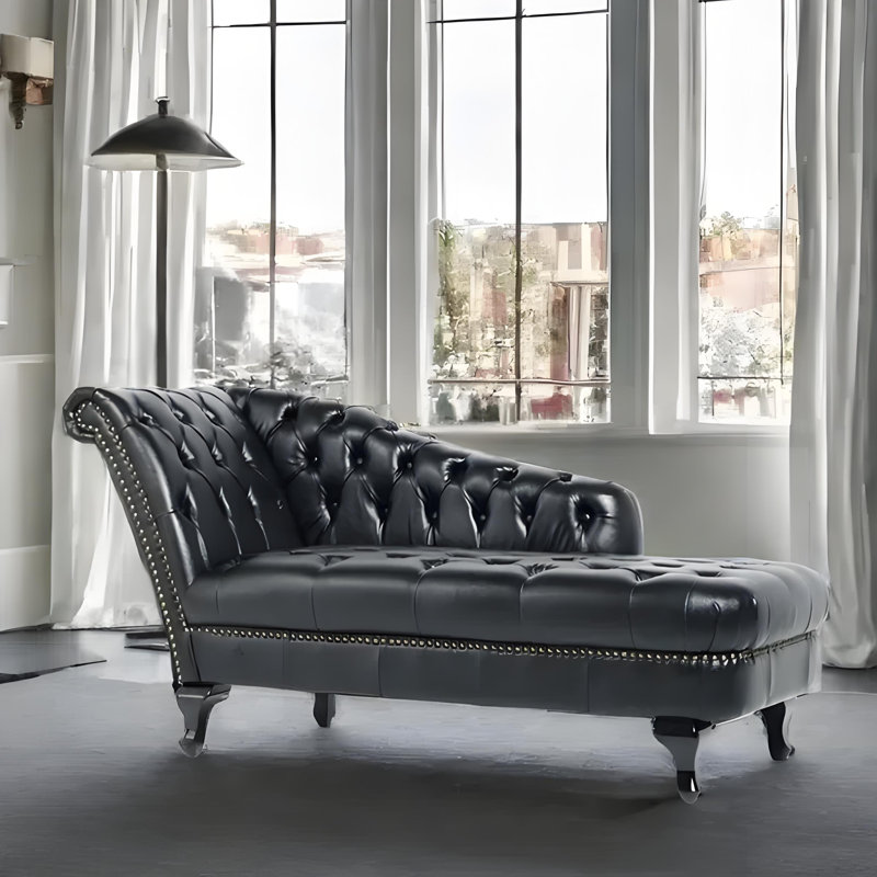 Chaise longue décontractée rétro Elegance, Orienté à gauche (vu de face), Noir, noir, noir, noir