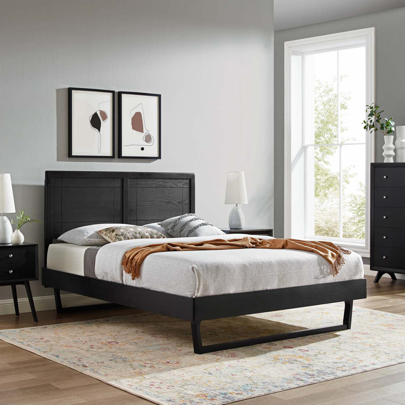 Lit plateforme en bois Marlee, Simple, Noir