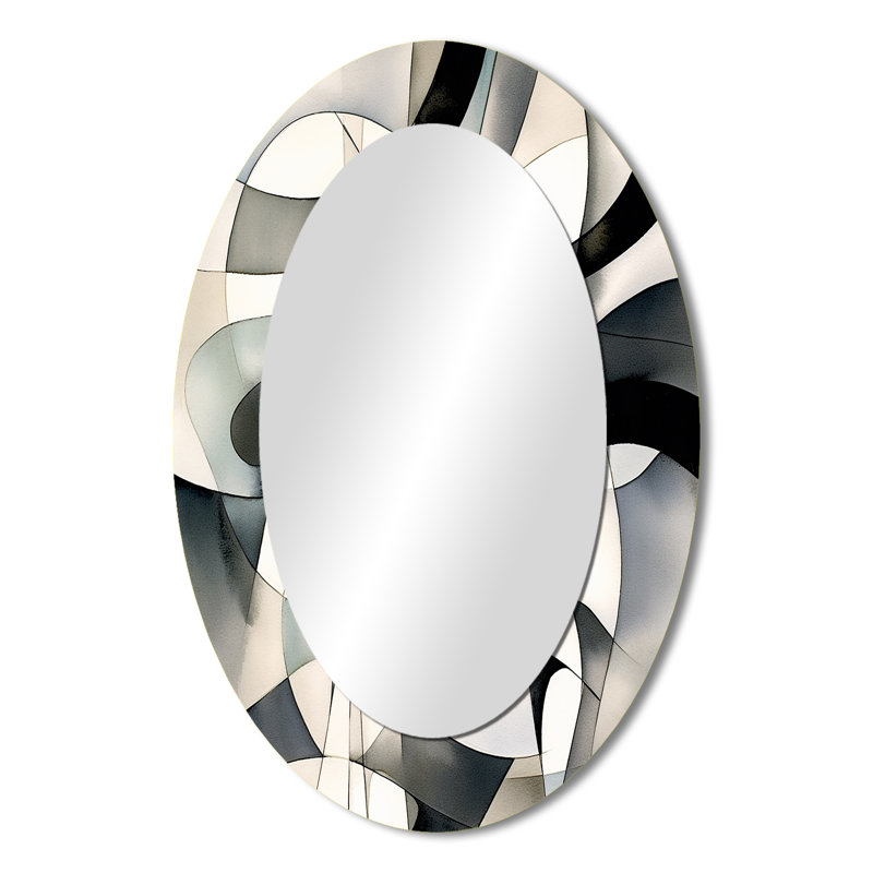 Abstract Neutral XIII - Large Oval Wall Mirror On Metal, 36" x 24"