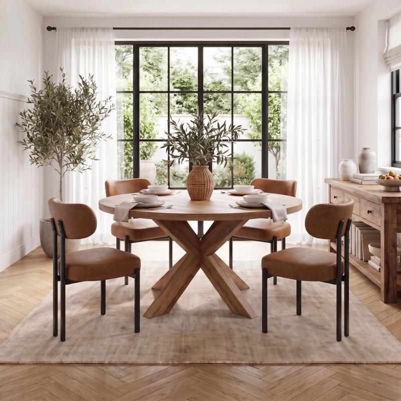 Maelynn Dining room chairs made of PU leather with metal legs, brown