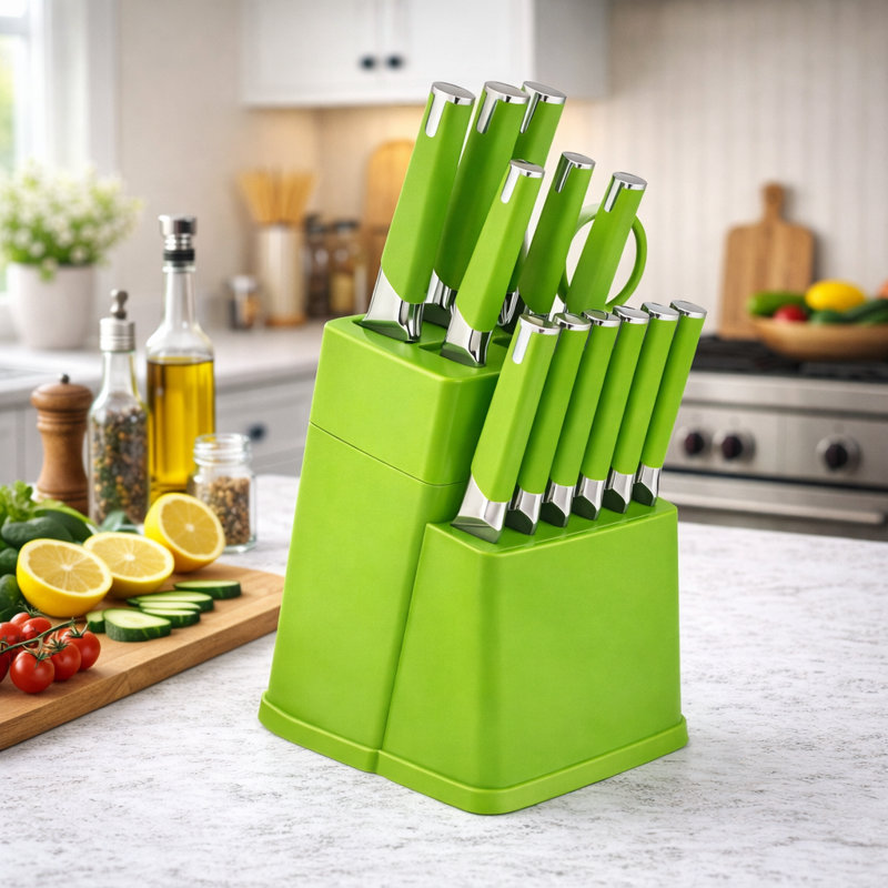 Ensemble de couteaux de cuisine en acier inoxydable 13 pièces Modern, Vert