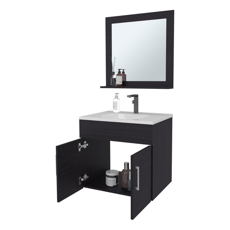 Ensemble de meuble-lavabo flottant Slater avec lavabo, armoire à deux portes et miroir Slater