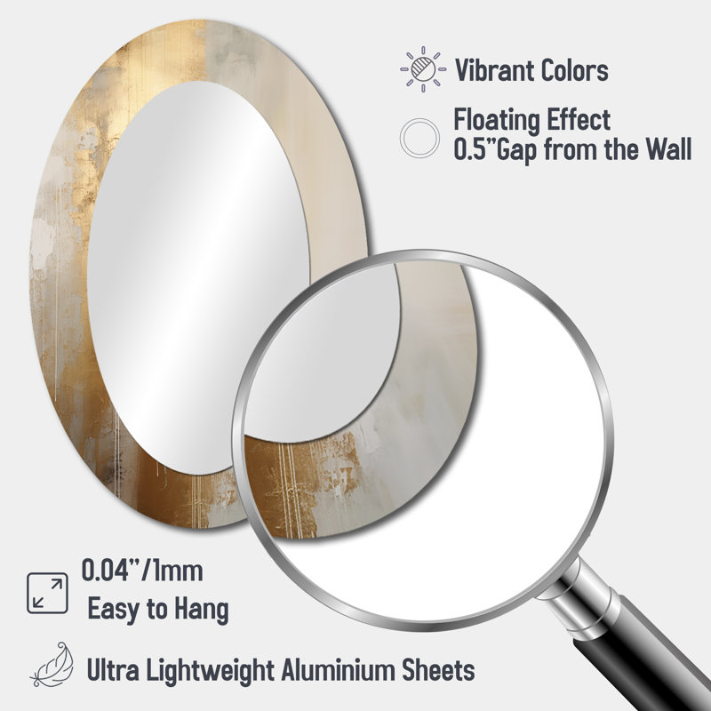 Minimal Gold And Beige Abstract River IV - Beige Traditional Oval Wall Mirror, 36 "x 24"