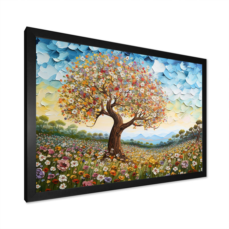 «Tree of Love I» multicolore sur toile, Cadre simple noir, H 12 po x l 20 po x P 1 po