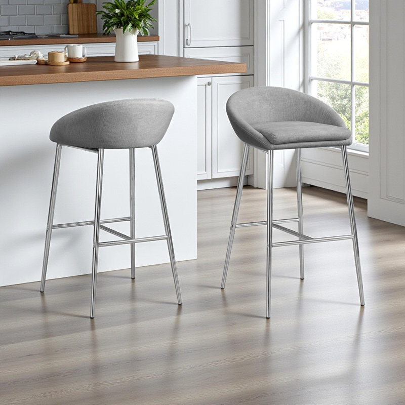 Ensemble de 2 tabourets de bar argentés / gris Humphry, H 35,49 po x l 20,33 po x P 20,33 po
